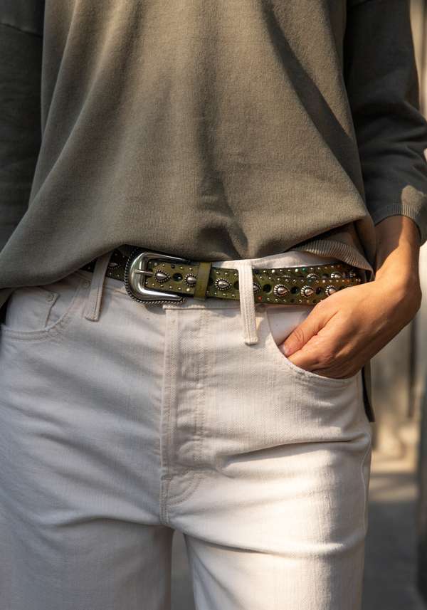 Rose & Lini NANNI MILITARY STUDDED LEATHER “BELT 336” Vendita