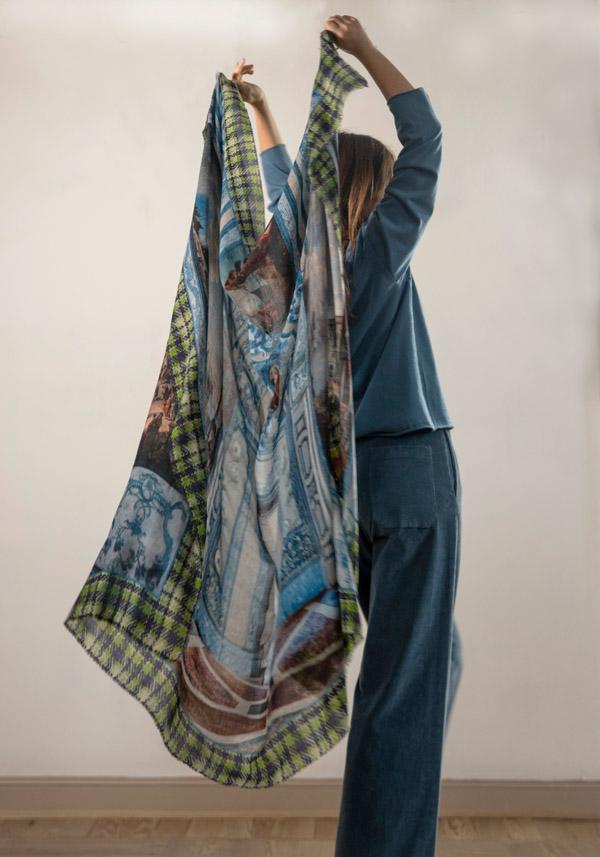 Rose & Lini FALIERO SARTI WOOL & CASHMERE “COFFEE HOUSE ROME” MULTICOLOR SCARF Offerte