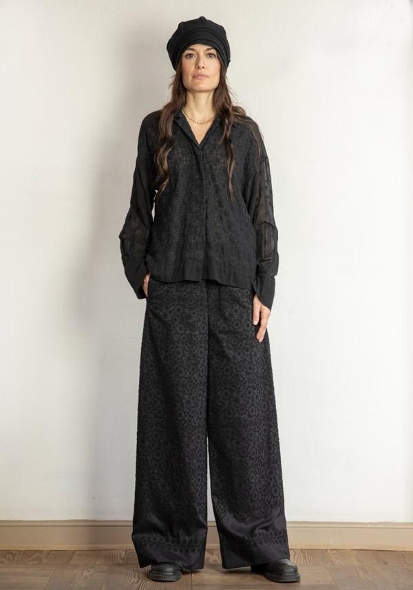 Rose & Lini ANTIPAST COTTON & SILK EMBROIDERED “TROUSERS EP210” BLACK Economico