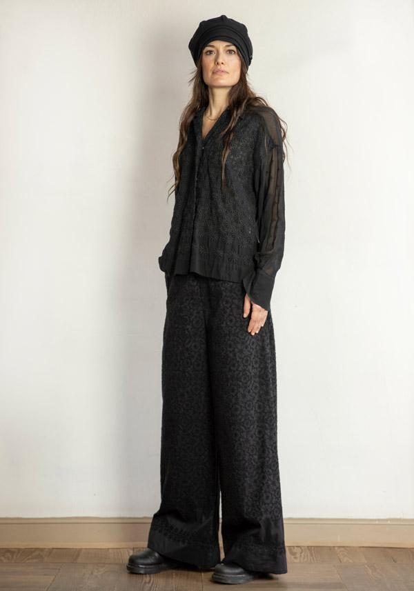 Rose & Lini ANTIPAST COTTON & SILK EMBROIDERED “TROUSERS EP210” BLACK Economico