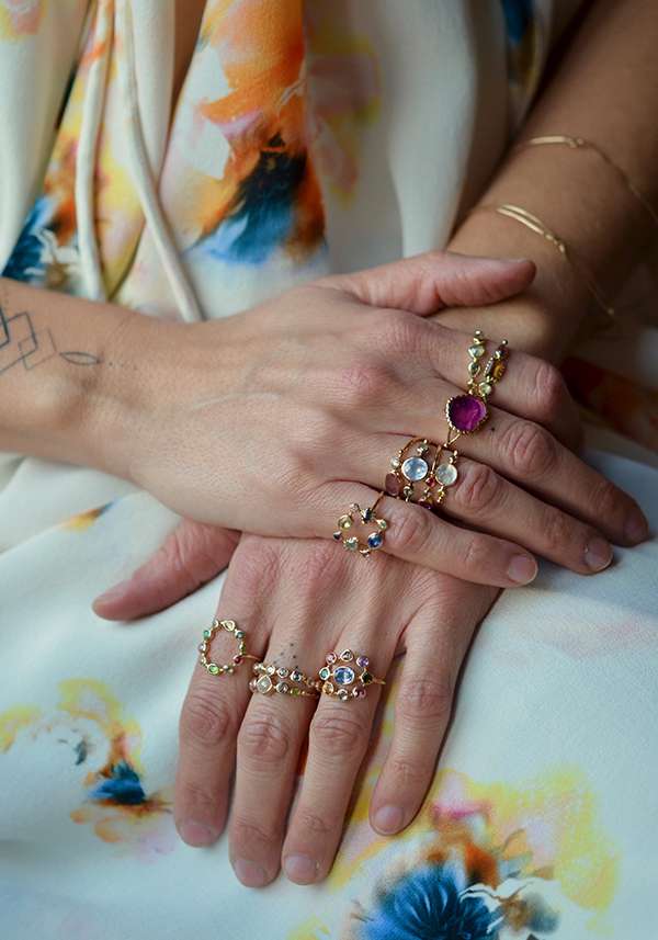 Rose & Lini DORETTE MULTICOLOR “BAGUE COURONNÉE” GOLD RING In vendita