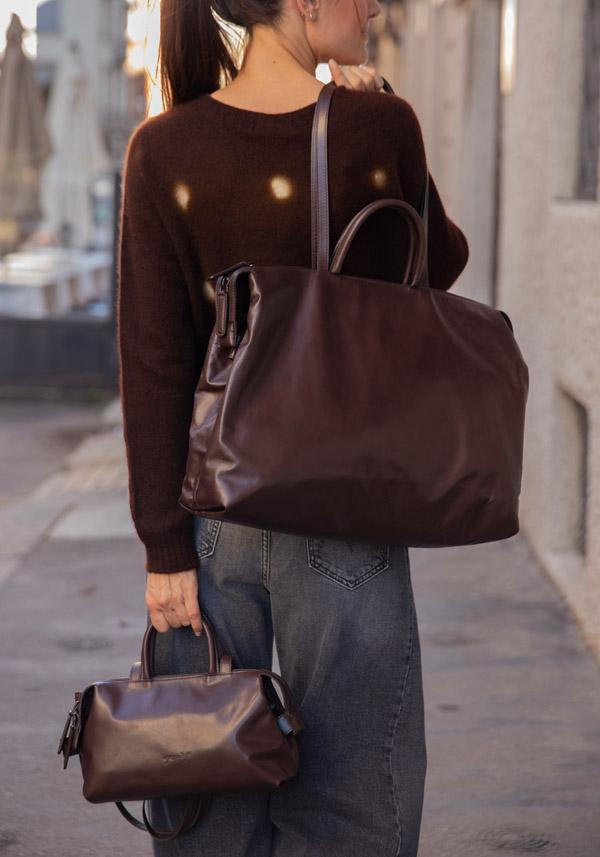 Rose & Lini MARSÈLL “MINI ORIZZONTE” MORO BROWN LEATHER BAG Offerta Anniversario