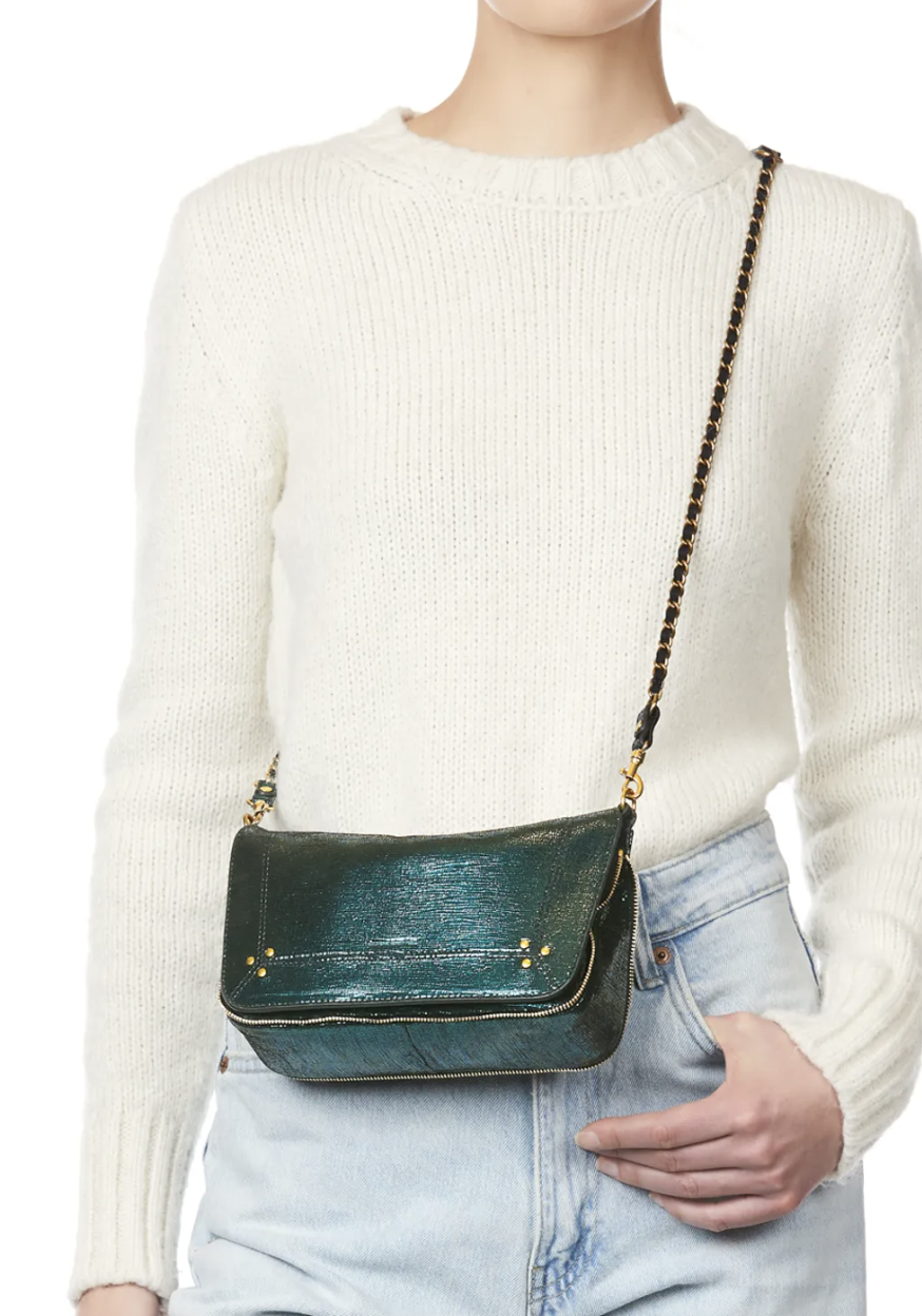 Rose & Lini JÉRÔME DREYFUSS “BOBI S” LAMÈ GREEN BAG Vendita calda
