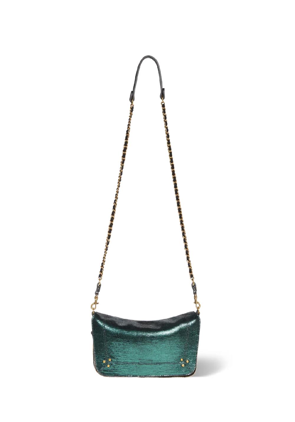 Rose & Lini JÉRÔME DREYFUSS “BOBI S” LAMÈ GREEN BAG Vendita calda