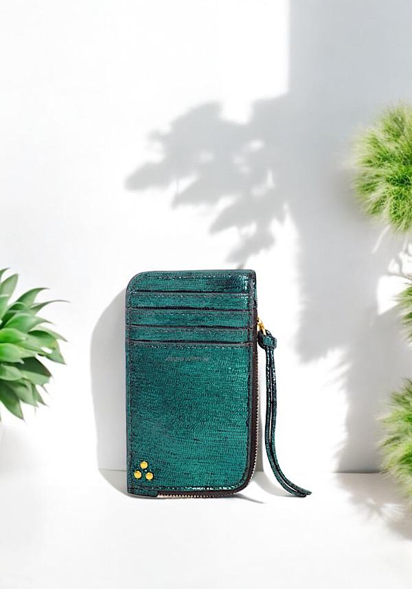 Rose & Lini JÉRÔME DREYFUSS “CLYDE” LAMÈ GREEN WALLET Prezzo basso