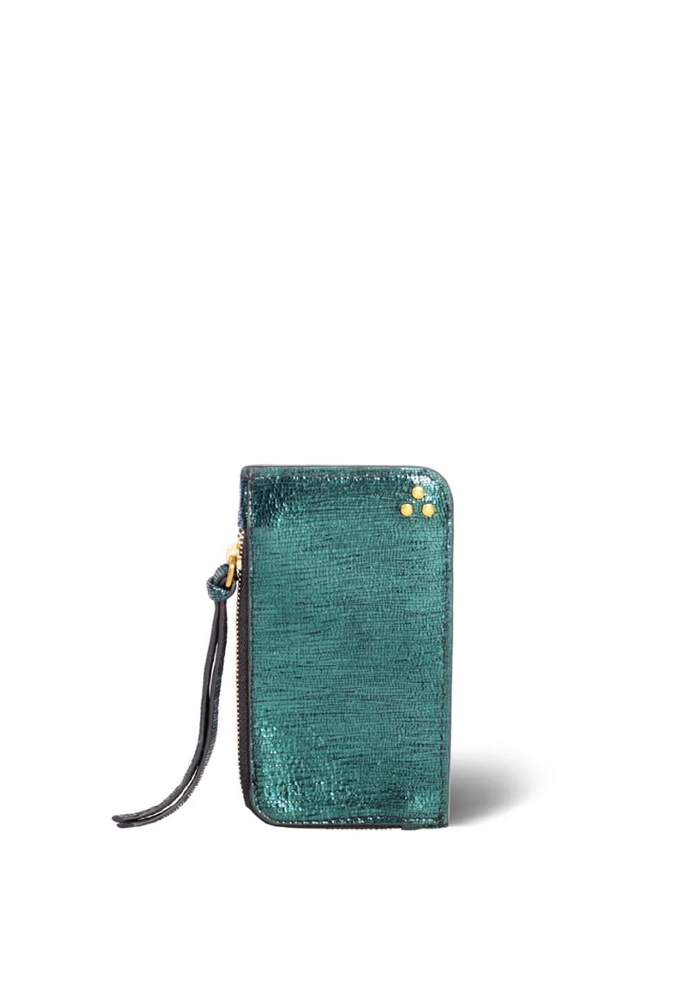 Rose & Lini JÉRÔME DREYFUSS “CLYDE” LAMÈ GREEN WALLET Prezzo basso