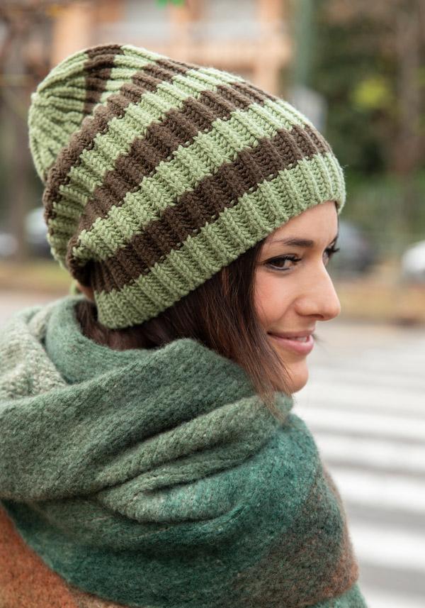 Rose & Lini DANIELAPI MERINO’S WOOL “ROYAL BEANIE STRIPES” GREEN & CAMO In vendita