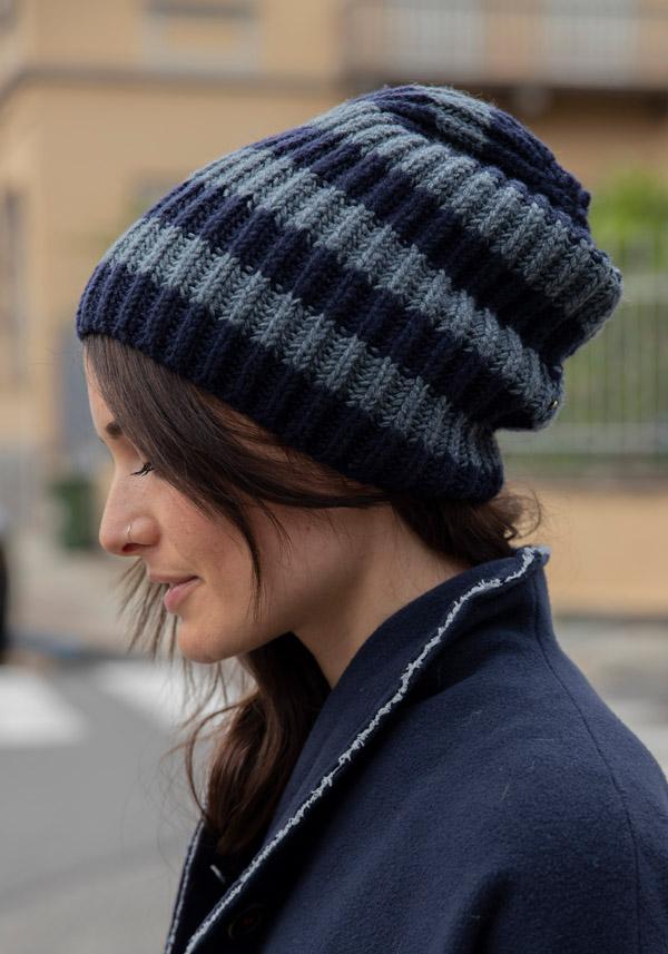 Rose & Lini DANIELAPI MERINO’S WOOL “ROYAL BEANIE STRIPES” NIGHT & GREY 50% di sconto per tempo limitato