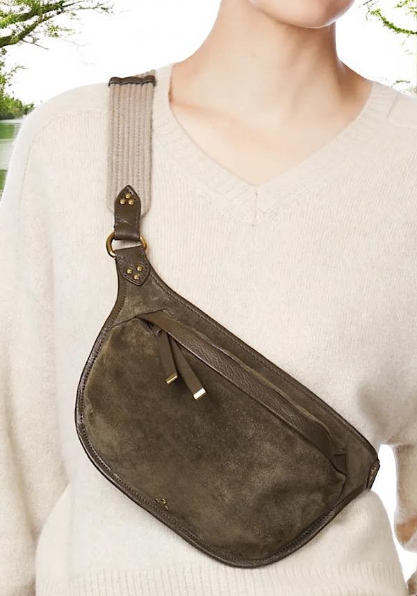Rose & Lini JÉRÔME DREYFUSS “STAN BANANE” SAVANE SUEDE LEATHER BAG Nuovo