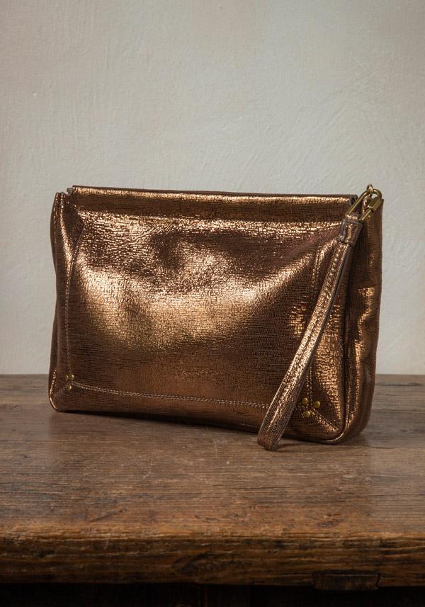 Rose & Lini JÉRÔME DREYFUSS “CLIC CLAC XL” LAMÈ BRONZE CLUTCH BAG Acquista Ora