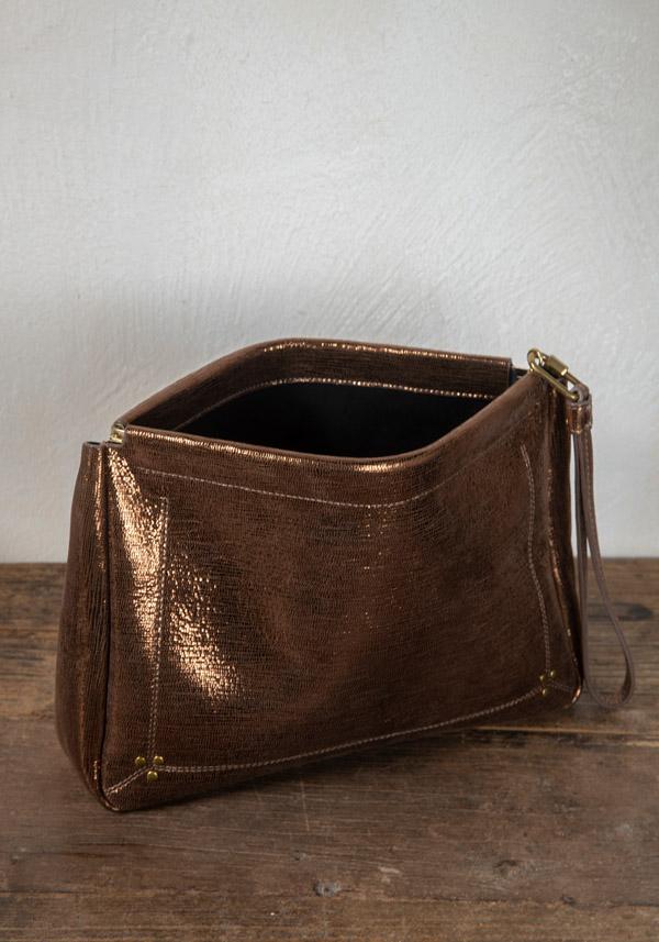 Rose & Lini JÉRÔME DREYFUSS “CLIC CLAC XL” LAMÈ BRONZE CLUTCH BAG Acquista Ora