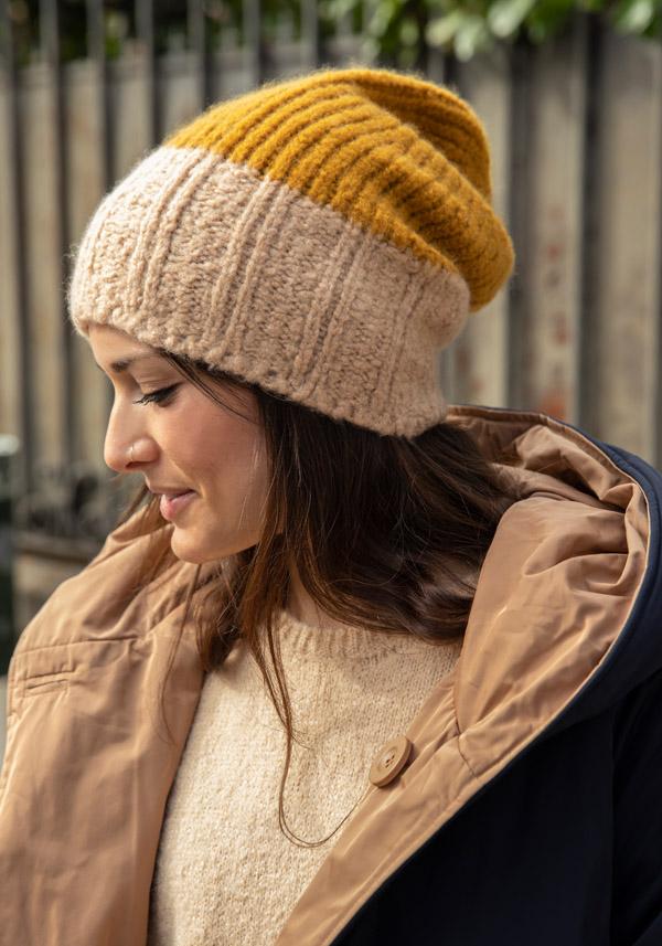 Rose & Lini DANIELAPI CASHMERE & SILK “IGLOO BICOLOR” CREAM & MUSTARD BEANIE Offerte giornaliere