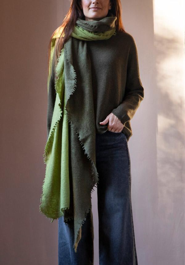 Rose & Lini MIRROR IN THE SKY CASHMERE “OPEN KNITTED DEGRADEE” LAUREL & MOSS SCARF Ultimi tre giorni