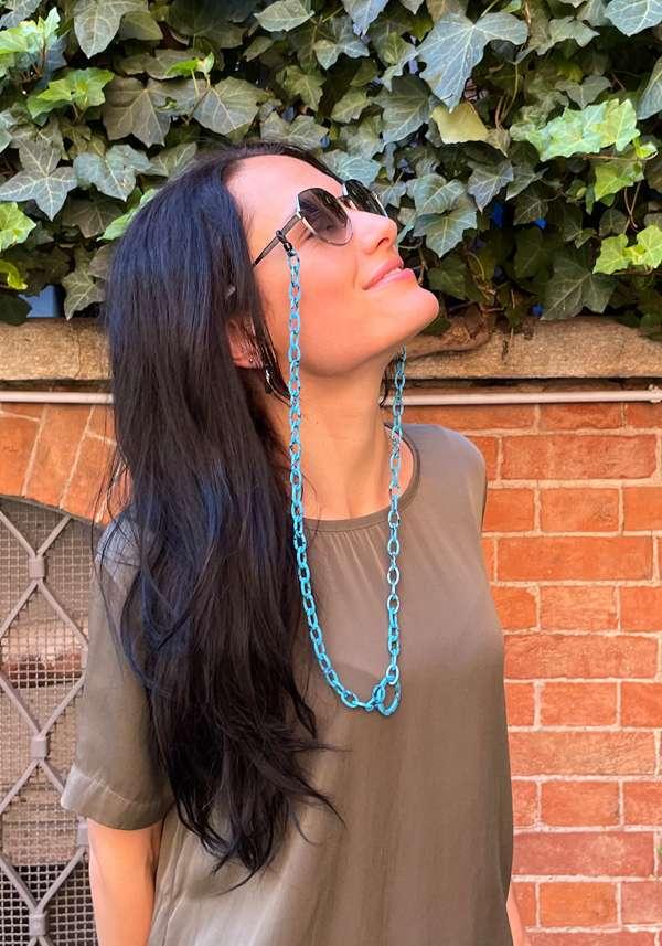 Rose & Lini ORRIS LONDON “SMILEY MINI” TURQUOISE GLASSES CHAIN Sostegno trimestrale