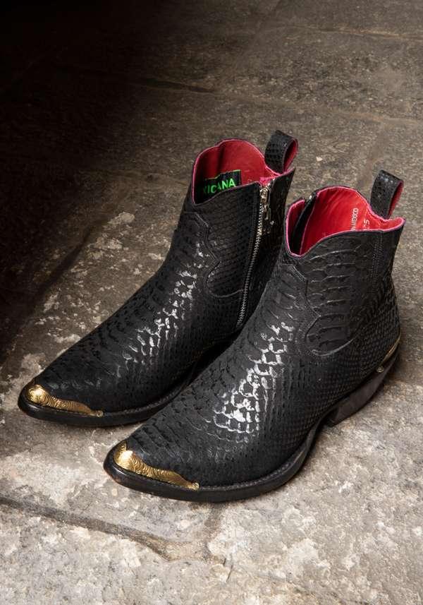Rose & Lini MEXICANA “LAPAZ MARACAIBO” TEXTURED BLACK ANKLE BOOTS Prezzo Ridotto
