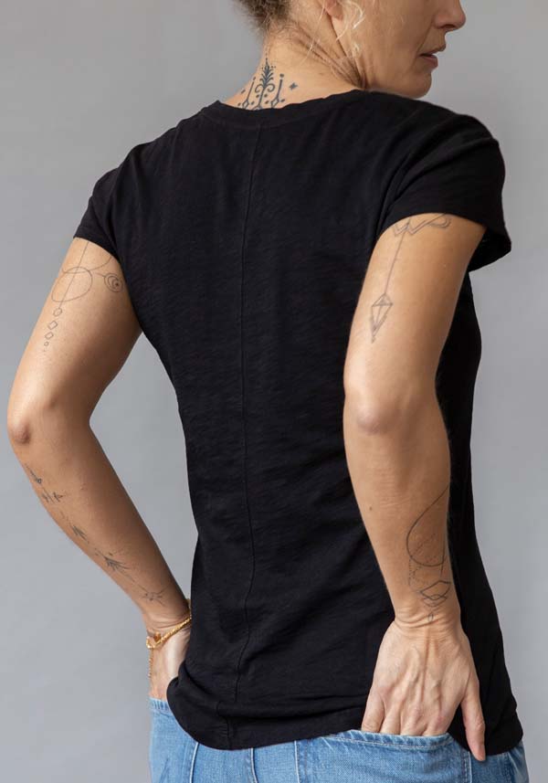 Rose & Lini VELVET COTTON “ODELIA” BLACK T-SHIRT Vendita Calda