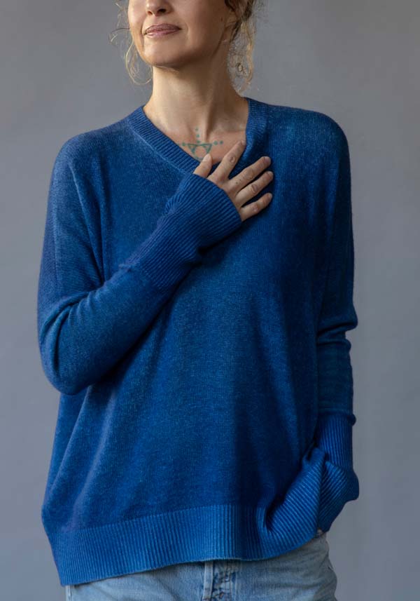 Rose & Lini FISSORE CASHMERE KNIT “MARGHERITA” INDIGO Vendita Economica