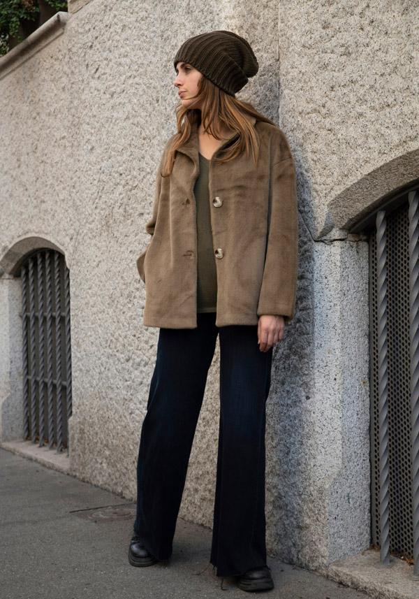 Rose & Lini LEON & LULU “CABAN 2 BUTTONS” FURRY KAKI/GREEN JACKET In Saldo