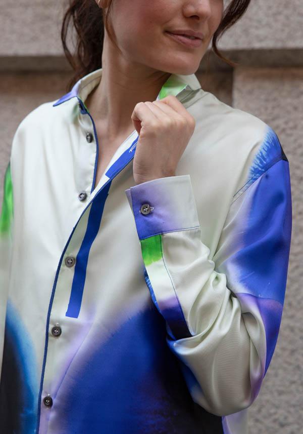 Rose & Lini ROHKA SILK “CLASSIC SHIRT” GREEN & INK Offerta migliore