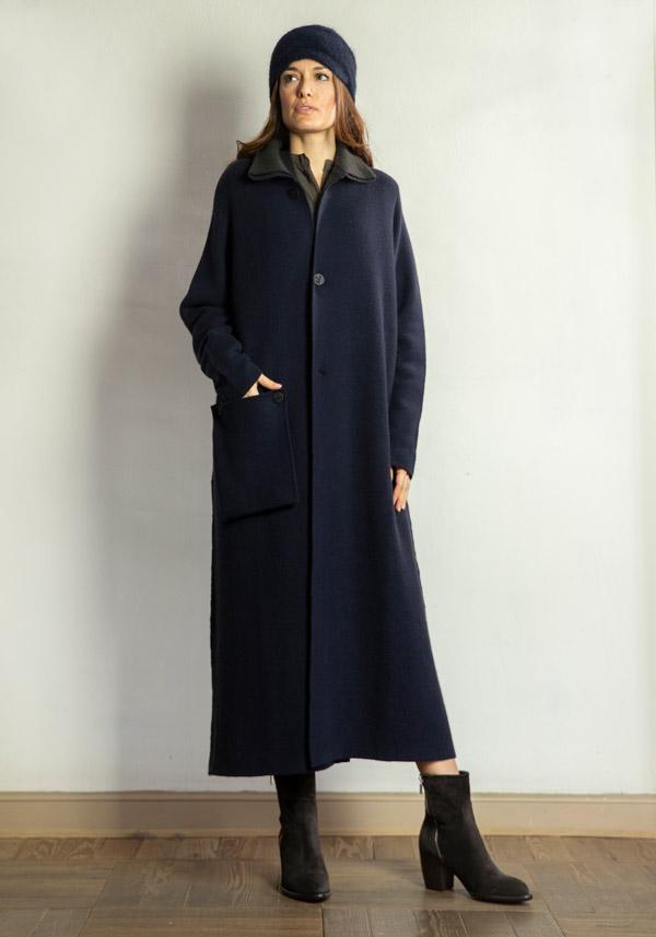 Rose & Lini OYUNA REVERSIBLE CASHMERE “COAT OLAMU” FOREST & OCEAN Offerte esclusive