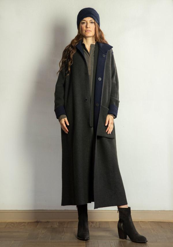 Rose & Lini OYUNA REVERSIBLE CASHMERE “COAT OLAMU” FOREST & OCEAN Offerte esclusive
