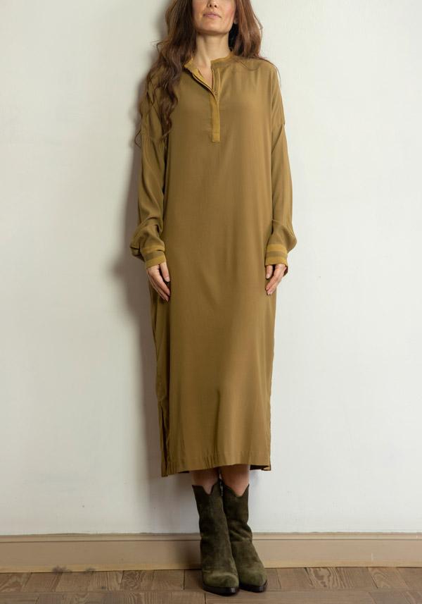 Rose & Lini KRISTENSEN DU NORD SILK “SHIRT DRESS 352” DARK OLIVE Rilascio limitato