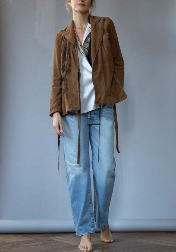 Rose & Lini IBRIGU SUEDE LEATHER JACKET “INCROCIATA GJ42” CARAMEL Fino al 50% di sconto
