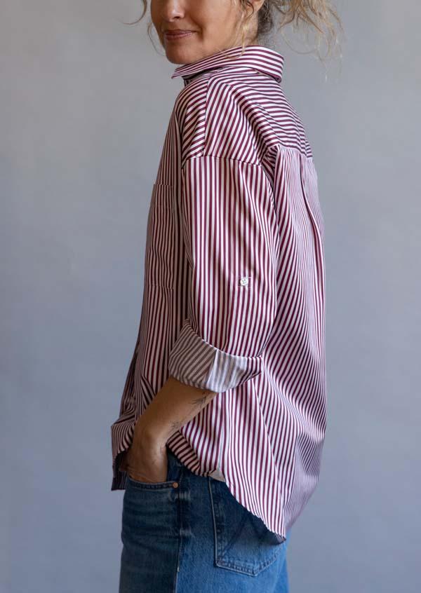 Rose & Lini FINAMORE BORDEAUX & WHITE STRIPED “SONIA” SHIRT Officina