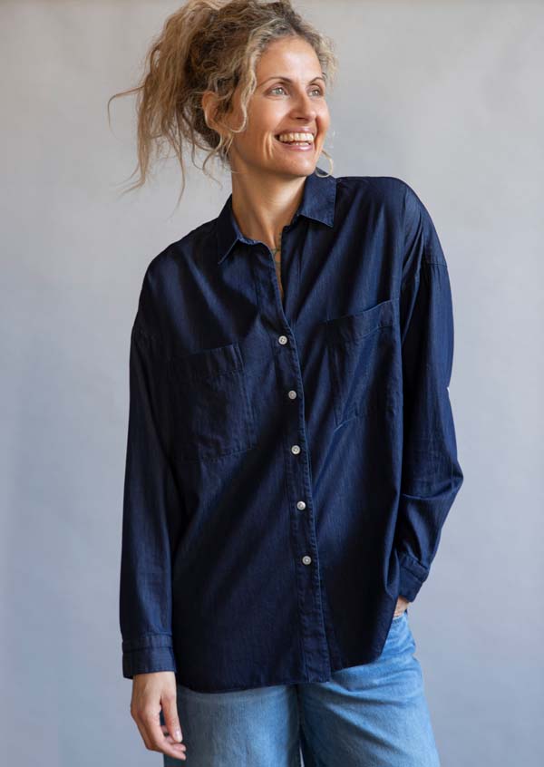Rose & Lini FINAMORE COTTON “SONIA” DENIM SHIRT Black Friday Prezzi