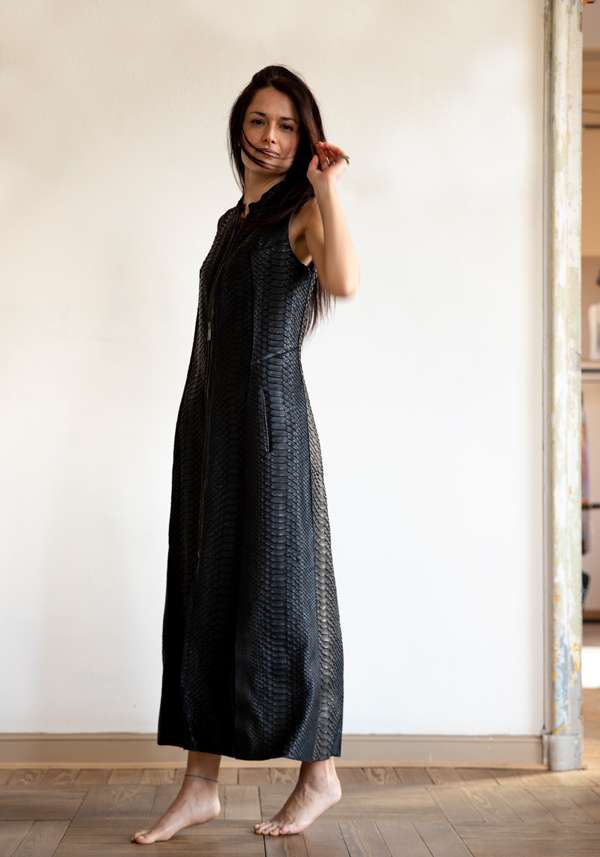 Rose & Lini SIMONA TAGLIAFERRI BLACK PYTHON LONG GILET Duty-free