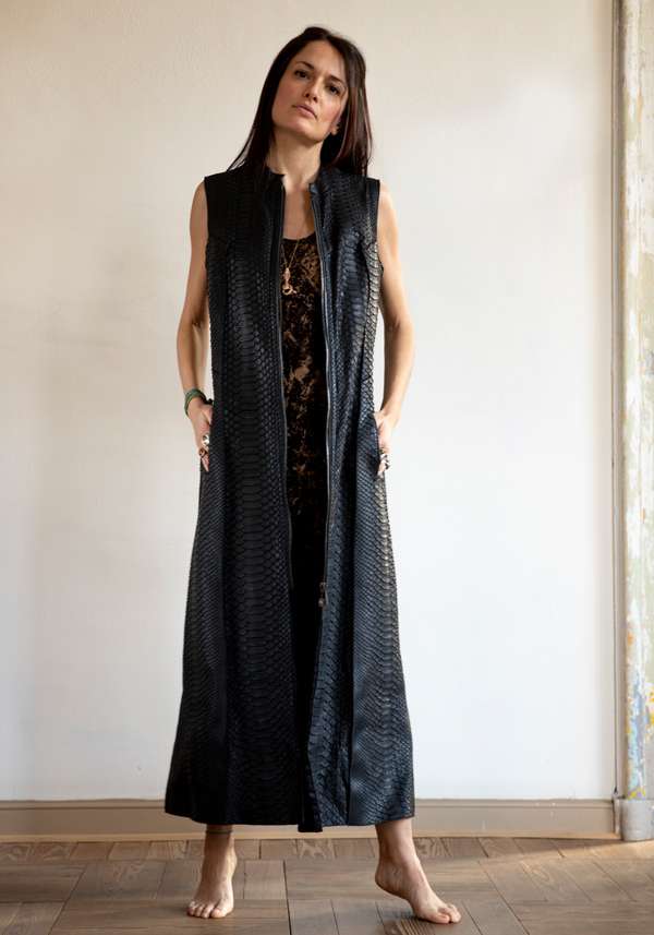 Rose & Lini SIMONA TAGLIAFERRI BLACK PYTHON LONG GILET Duty-free