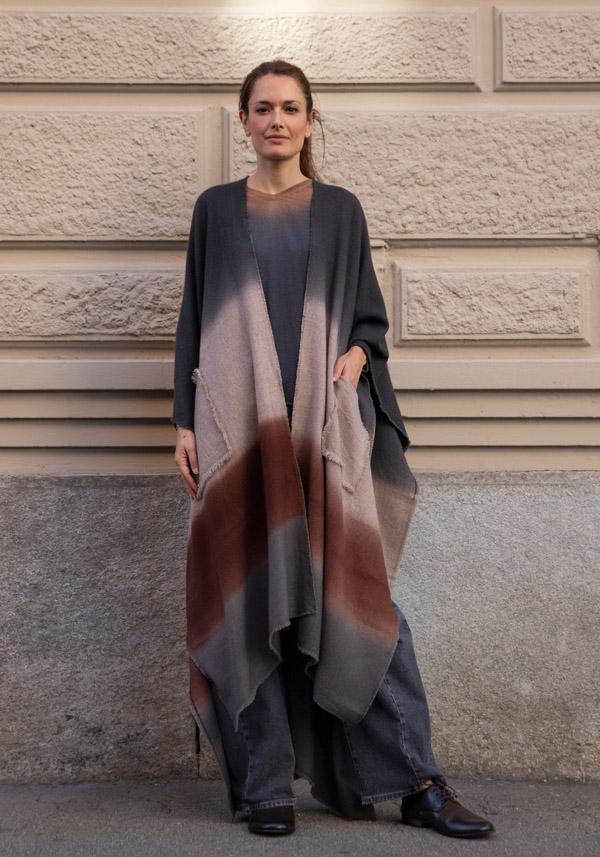 Rose & Lini MIRROR IN THE SKY CASHMERE “FLOWING COAT” GREY & BROWN Soddisfazione Garantita