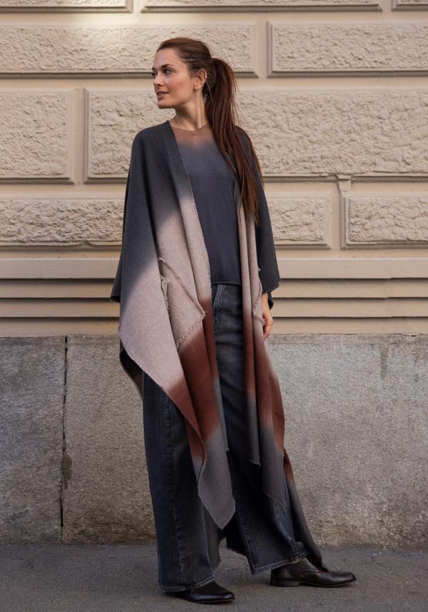 Rose & Lini MIRROR IN THE SKY CASHMERE “FLOWING COAT” GREY & BROWN Soddisfazione Garantita