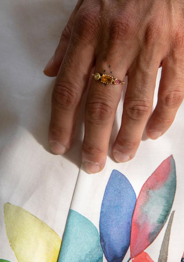 Rose & Lini DORETTE CITRINE & PINK TOURMALINE “BAGUE SIMPLE” GOLD RING Vendita Calda