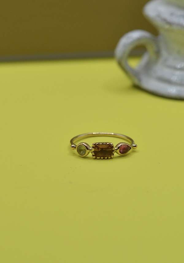 Rose & Lini DORETTE CITRINE & PINK TOURMALINE “BAGUE SIMPLE” GOLD RING Vendita Calda