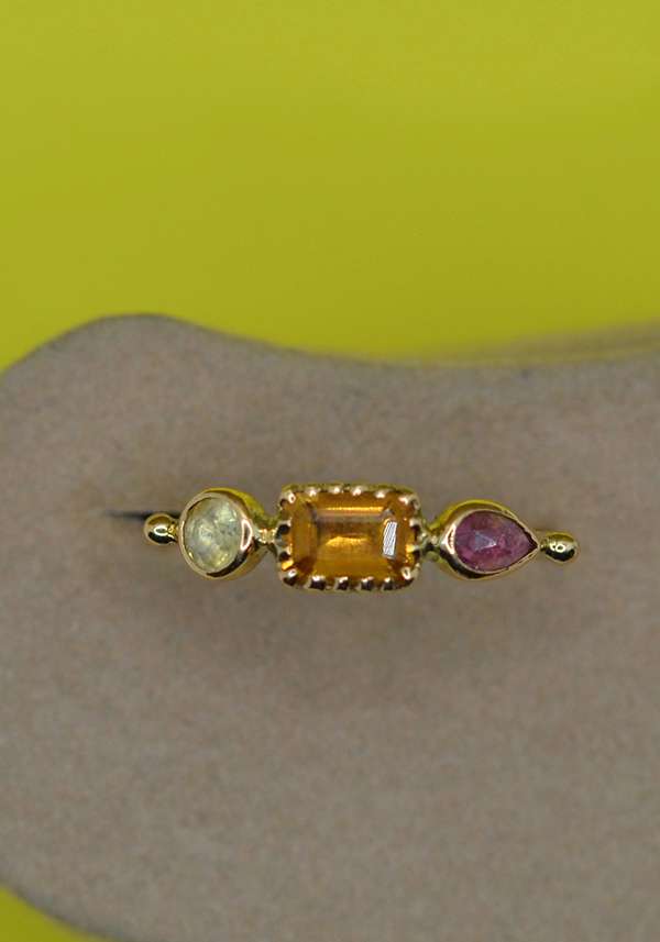 Rose & Lini DORETTE CITRINE & PINK TOURMALINE “BAGUE SIMPLE” GOLD RING Vendita Calda