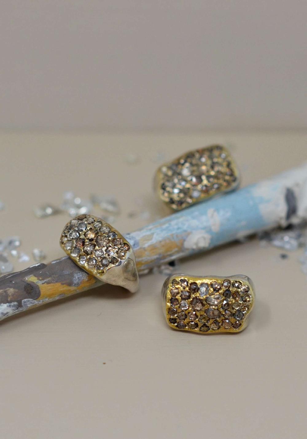 Rose & Lini ROSAMARIA SILVER & GOLD “NASHKA B” BROWN DIAMONDS RING Negozio online di fabbrica
