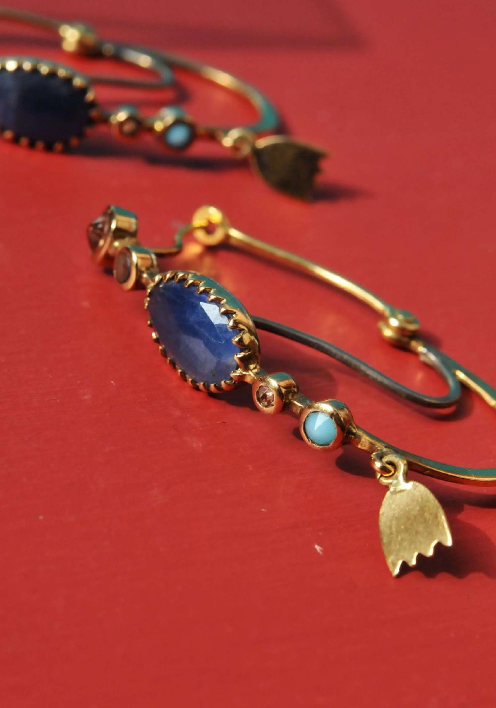 Rose & Lini DORETTE GOLD & BLUE EARRINGS Fornitura limitata