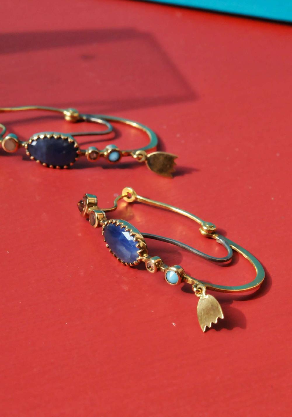 Rose & Lini DORETTE GOLD & BLUE EARRINGS Fornitura limitata