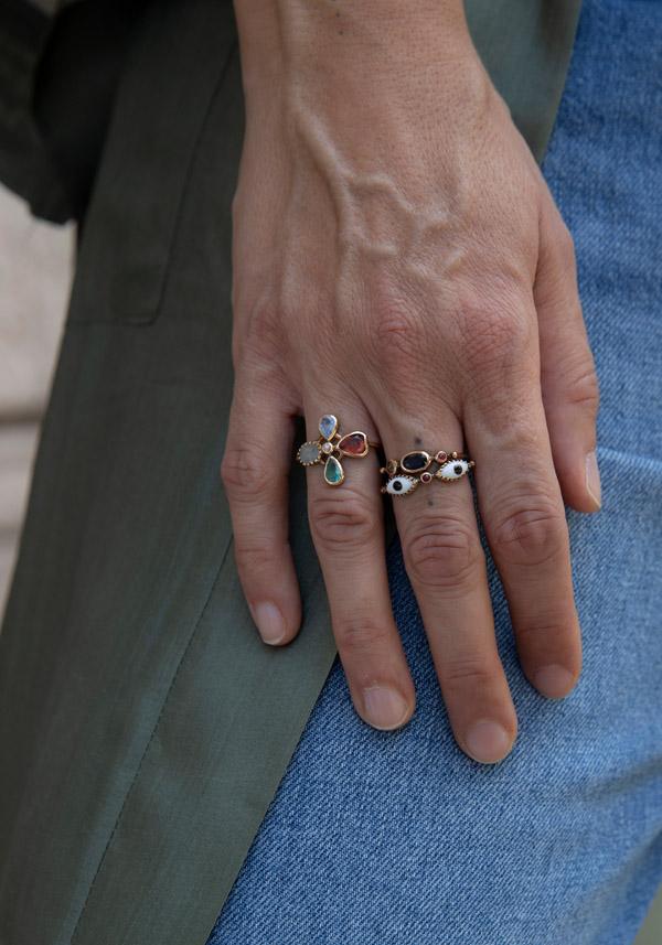 Rose & Lini DORETTE MULTICOLOR “BAGUE TRÈFLE” GOLD RING Black Friday