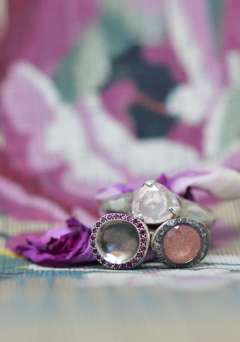 Rose & Lini ROSAMARIA SILVER “BEENU” DIAMONDS & PINK QUARTZ RING Online Outlet