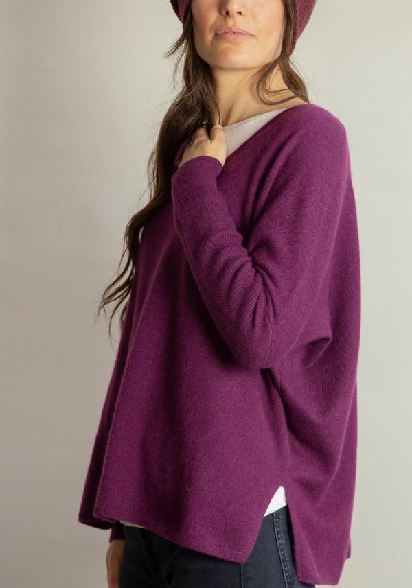 Rose & Lini ABSOLUT CASHMERE “PONCHO CAMILLE” EGGPLANT Offerte stagionali