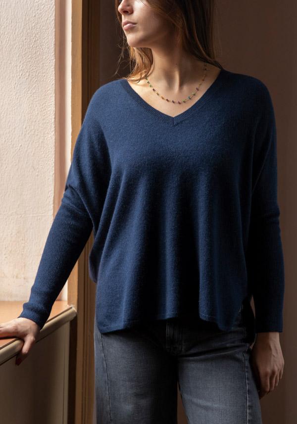 Rose & Lini ABSOLUT CASHMERE “PONCHO CAMILLE” NAVY Liquidazione