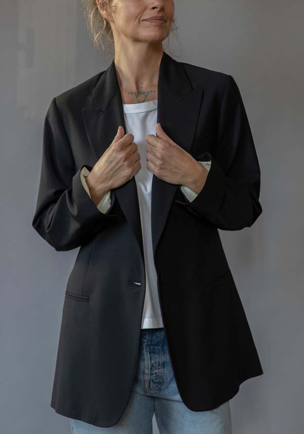 Rose & Lini KILTIE WOOL “DESOTO JACKET” BLACK Prezzo basso