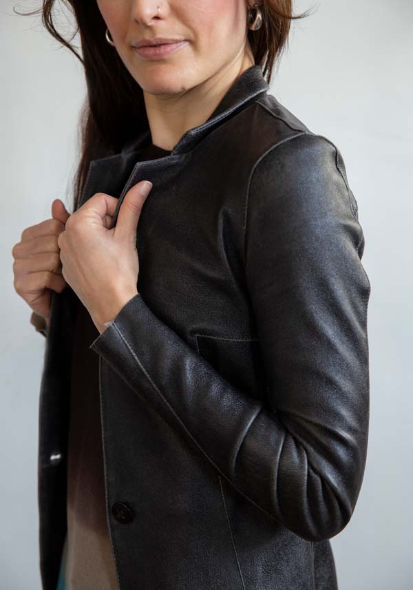 Rose & Lini GIORGIO BRATO LEATHER “BLAZER” VINTAGE BLACK In vendita
