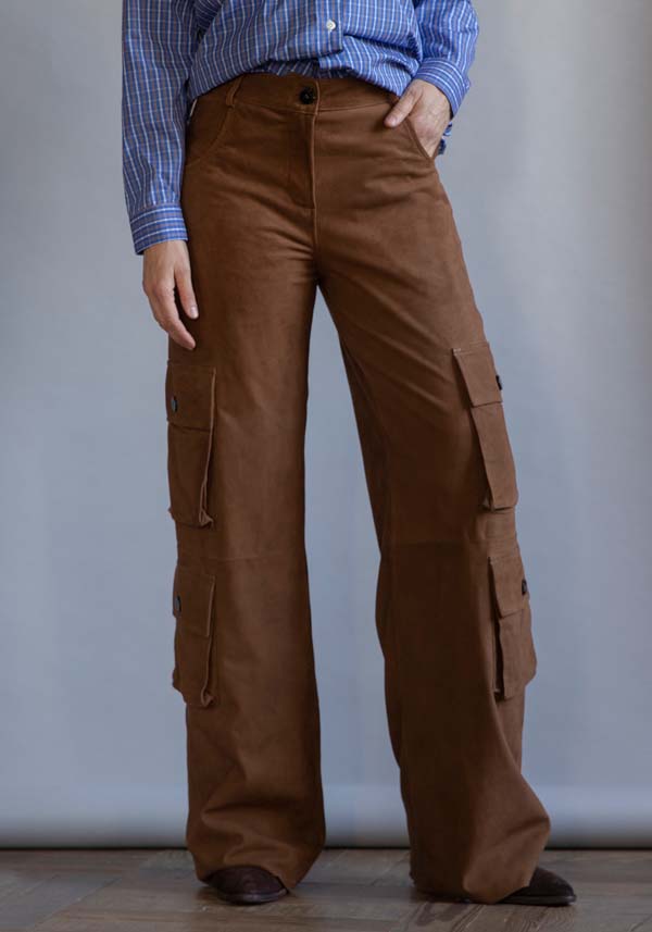 Rose & Lini GIORGIO BRATO SUEDE LEATHER “CARGO PANTS” RUM Sconti questo mese