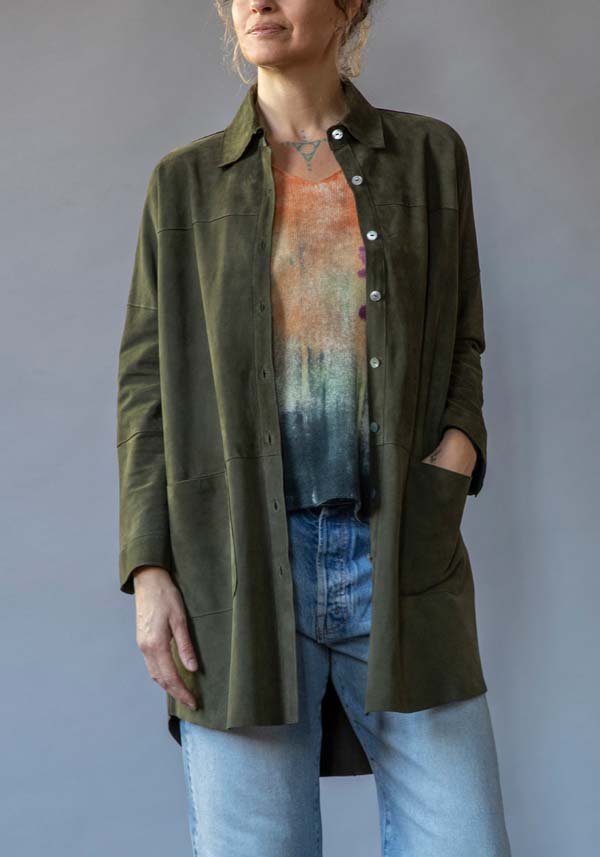 Rose & Lini GIORGIO BRATO SUEDE LEATHER “OVER SHIRT” MILITARY Vendita
