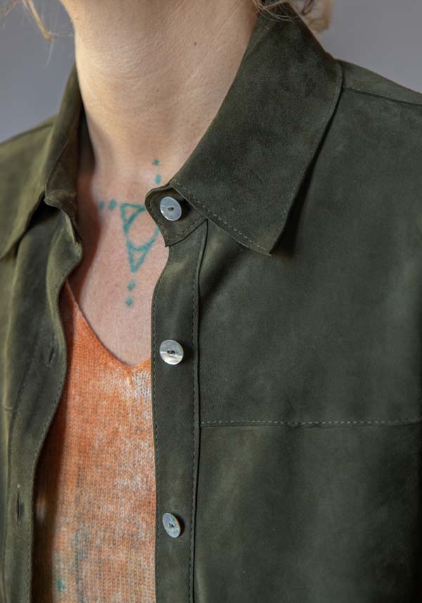 Rose & Lini GIORGIO BRATO SUEDE LEATHER “OVER SHIRT” MILITARY Vendita