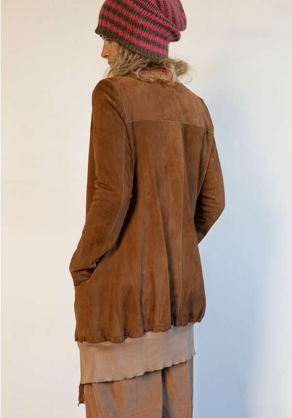 Rose & Lini GIORGIO BRATO RUM SUEDE LEATHER “CARDIGAN OVER” Prezzo Ridotto