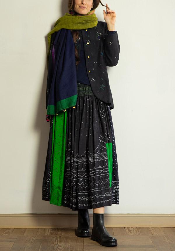 Rose & Lini INJIRI SILK PATTERNED “SKIRT 145 CUS” BLACK BLUE & GREEN Outlet